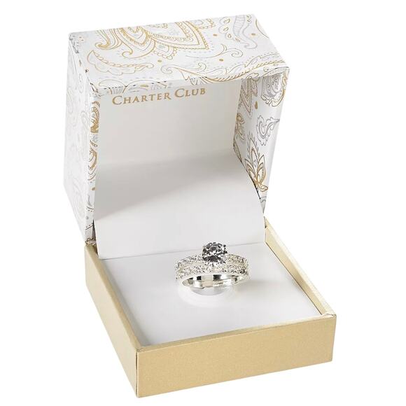 Charter Club Silver-Plated Cubic Zirconia Bridal Ring Set • Size 8 • NIB - Picture 3 of 5